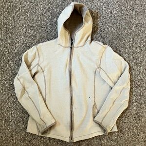 Kuhl Merino Wool Jacket Women’s Large Hooded Full Zip Thumb Holes Outdoor READ